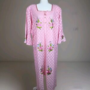 Vintage Fashion Of Basic Women's Lace Night Dress Pink With Floral Applique Sz M